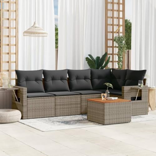 6-TLG. Gartenmöbel-Set, Sofa-Garnitur mit Kissen, Grau Poly Rattan für Terrasse, Lounge, Balkon, UV-beständig, modulare Outdoor-Sitzgruppe 6-TLG. Gartenmöbel-Set, Sofa-Garnitur mit Kissen, Grau Poly Rattan für Terrasse, Lounge, Balkon, UV-beständig, modulare Outdoor-Sitzgruppe von YuuSsea
