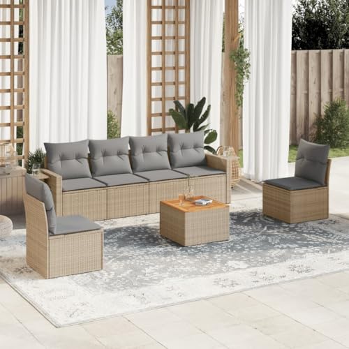 7-TLG. Garten-Sofagarnitur, Beige Poly Rattan, Lounge-Set für Terrasse & Balkon, mit Kissen & Beistelltisch, witterungsbeständig, UV-beständig 7-TLG. Garten-Sofagarnitur, Beige Poly Rattan, Lounge-Set für Terrasse & Balkon, mit Kissen & Beistelltisch, witterungsbeständig, UV-beständig von YuuSsea
