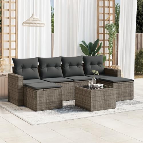 7-TLG. Gartenmöbel-Set, Sofa & Sessel mit Stauraum, wetterfestes Rattan, Kissen für Terrasse & Balkon, Grau 7-TLG. Gartenmöbel-Set, Sofa & Sessel mit Stauraum, wetterfestes Rattan, Kissen für Terrasse & Balkon, Grau von YuuSsea