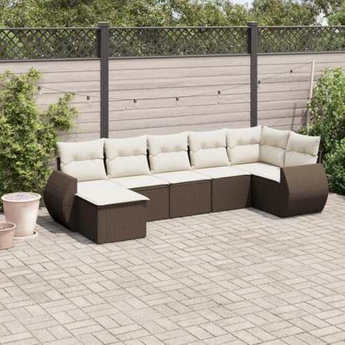 7-teilige Garten-Sofagarnitur, Braun Poly Rattan Lounge Set, Outdoor Möbel für Terrasse, Balkon, gemütliche Sitzgruppe mit Kissen 7-teilige Garten-Sofagarnitur, Braun Poly Rattan Lounge Set, Outdoor Möbel für Terrasse, Balkon, gemütliche Sitzgruppe mit Kissen von YuuSsea