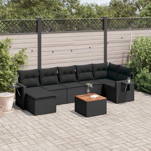 8-TLG. Garten-Sofagarnitur, Schwarz Poly Rattan Möbel Set, Outdoor Lounge mit Kissen, Terrassen Sitzgruppe von YuuSsea