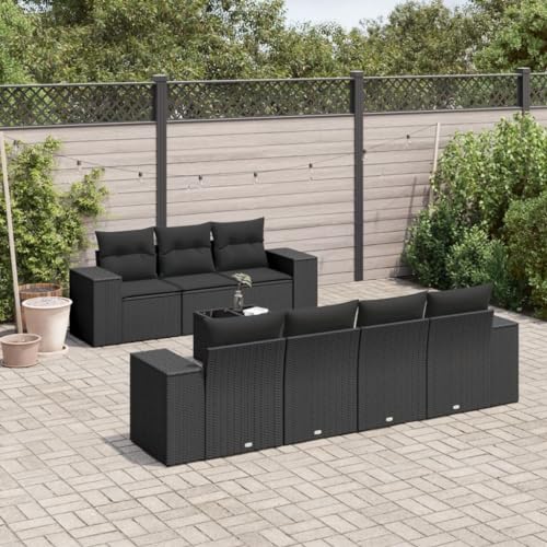 8-TLG. Gartenmöbel Set, Schwarz Poly Rattan Sofa Garnitur für Outdoor Terrasse, mit bequemen Kissen & Hartglas Tisch, Robustes Outdoorstück für gemütliche Stunden 8-TLG. Gartenmöbel Set, Schwarz Poly Rattan Sofa Garnitur für Outdoor Terrasse, mit bequemen Kissen & Hartglas Tisch, Robustes Outdoorstück für gemütliche Stunden von YuuSsea