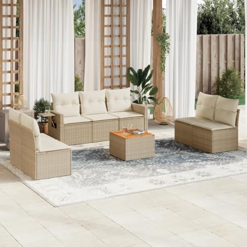 8-teiliges Gartenmöbel-Set für Terrasse, modulares Outdoor-Sofa aus Polyrattan, langlebige Lounge-Sitzgruppe mit Kissen, Gartentisch und ausziehbaren Ablagen von YuuSsea