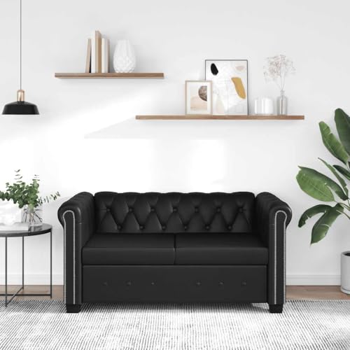 Chesterfield-Sofa 2-Sitzer Kunstleder Schwarz, Robustes Holzgestell, Komfortable Polsterung, Luxuriöses Design für Wohnzimmer, Büro, Lounge Chesterfield-Sofa 2-Sitzer Kunstleder Schwarz, Robustes Holzgestell, Komfortable Polsterung, Luxuriöses Design für Wohnzimmer, Büro, Lounge von YuuSsea