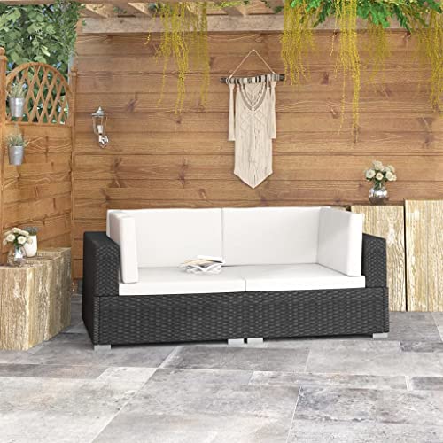Ecksofa-Set, 2-teilig, mit Kissen, aus witterungsbeständigem Polyrattan, Schwarz, für Garten, Terrasse und Outdoor-Bereich Ecksofa-Set, 2-teilig, mit Kissen, aus witterungsbeständigem Polyrattan, Schwarz, für Garten, Terrasse und Outdoor-Bereich von YuuSsea