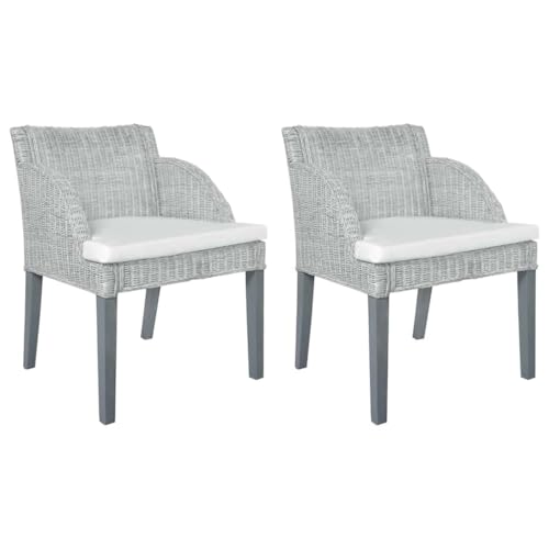Esszimmerstühle, 2er-Set, Grau, aus Naturrattan, mit bequemen Kissen, für Küche & Esszimmer, Robustes Mangoholz-Gestell, Elegantes Design von YuuSsea