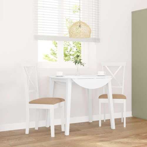 Esszimmerstühle 2er Set, Massivholz Gummibaum Weiß, mit Bequemen Kissen, Ergonomische Rückenlehne für Esszimmer, Küche, Wohnzimmer von YuuSsea