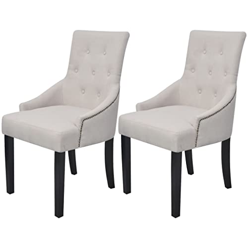 Esszimmerstühle 2er Set, Stoffbezug Cremegrau, Armlehnen Stühle für Küche, Wohnzimmer, Esszimmer, Robustes Holzgestell, modern von YuuSsea
