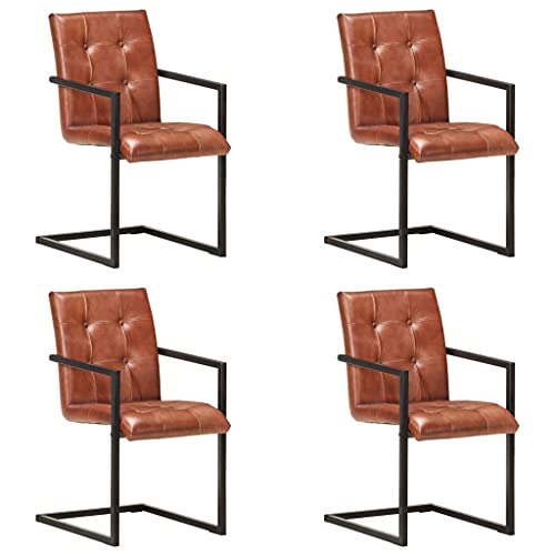 Esszimmerstuhl Freischwinger 4er Set, Braun Echtleder Polsterung, Robustes Stahlgestell, Küchentisch Stühle, Modernes Design, Hoher Komfort für Esszimmer Esszimmerstuhl Freischwinger 4er Set, Braun Echtleder Polsterung, Robustes Stahlgestell, Küchentisch Stühle, Modernes Design, Hoher Komfort für Esszimmer von YuuSsea