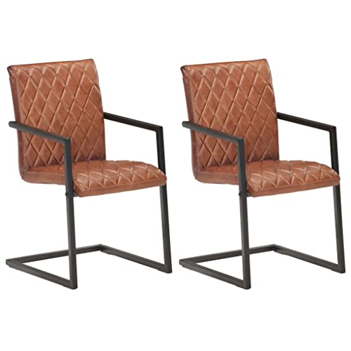 Freischwinger Esszimmerstühle, 2er Set, Braun, Echtleder, Modernes Design für Küche & Esszimmer, Robuster Stahlrahmen, Bequeme Polsterung von YuuSsea
