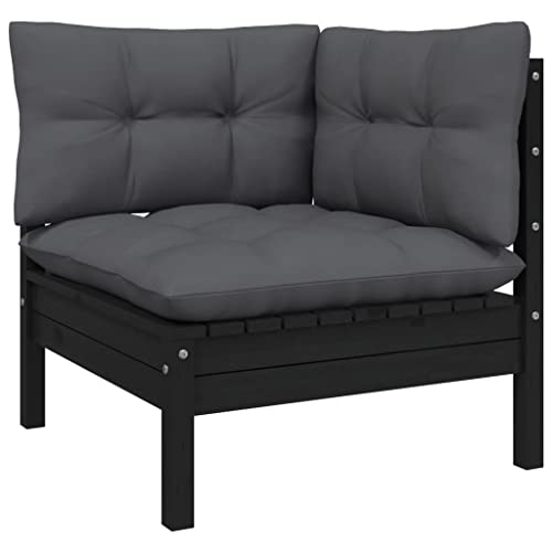 Garten-Ecksofa, Schwarz, Massivholz Kiefer, modular, mit anthrazitfarbenen Kissen, für Terrasse, Outdoor-Möbel-Set Garten-Ecksofa, Schwarz, Massivholz Kiefer, modular, mit anthrazitfarbenen Kissen, für Terrasse, Outdoor-Möbel-Set von YuuSsea