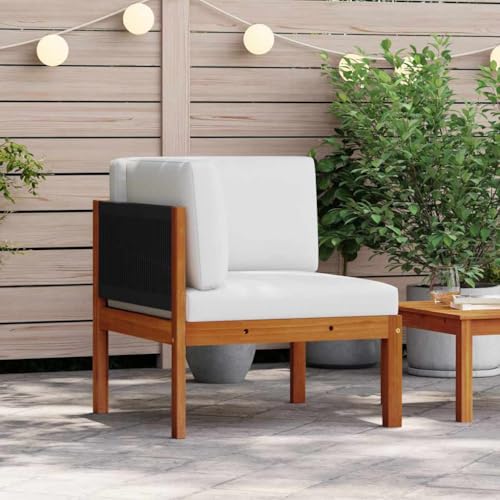 Garten-Ecksofa aus massivem Akazienholz, langlebiges Lounge-Möbel für Terrasse, bequemes Outdoor-Sofa mit Seil-Rückenlehnen, cremeweißen Kissen Garten-Ecksofa aus massivem Akazienholz, langlebiges Lounge-Möbel für Terrasse, bequemes Outdoor-Sofa mit Seil-Rückenlehnen, cremeweißen Kissen von YuuSsea