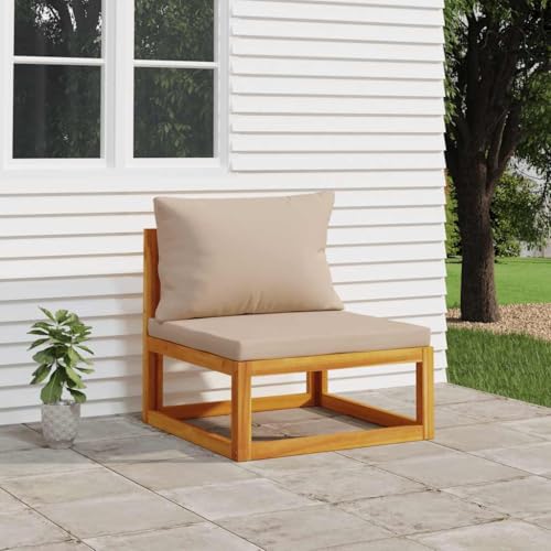 Gartensofa Mittelteil Akazienholz, Modulares Outdoor-Mittelsofa mit Taupe Kissen, Robustes Terrassen-Lounge-Set, Witterungsbeständige Gartenmöbel für Außenbereich von YuuSsea