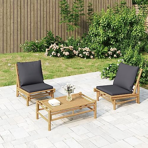 Gartenstühle 2er Set, Outdoor Bambus Gartenmöbel mit Dunkelgrauen Kissen, Terrassenstuhl für Balkon, Terrasse, Garten von YuuSsea