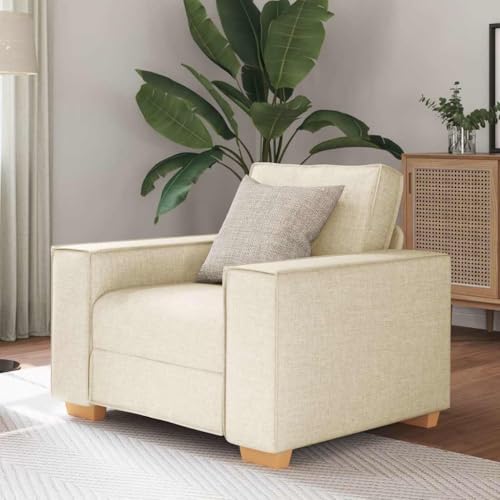 Leinen Sofa Sessel, 60 cm Sitzbreite, Atmungsaktiv, Massivholz & Metallgestell, Bequemer Lounge Stuhl für Wohnzimmer, Schlafzimmer, Büro, Grau von YuuSsea