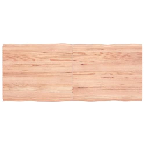 Massivholz Eiche Tischplatte 120x50x(2-4) cm, Hellbraun lackiert, mit Natur Baumkante für Esstisch, Schreibtisch oder Bartisch von YuuSsea