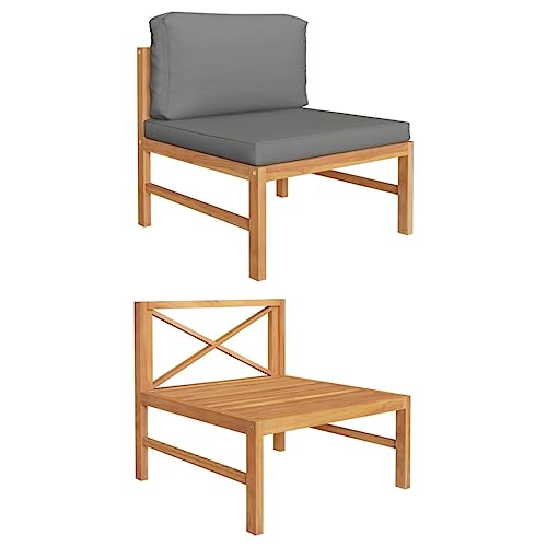 Mittelsofa mit dunkelgrauen Kissen, Robustes Teakholz für Garten, Terrasse, ideal für Outdoor-Sitzgruppen, witterungsbeständig von YuuSsea