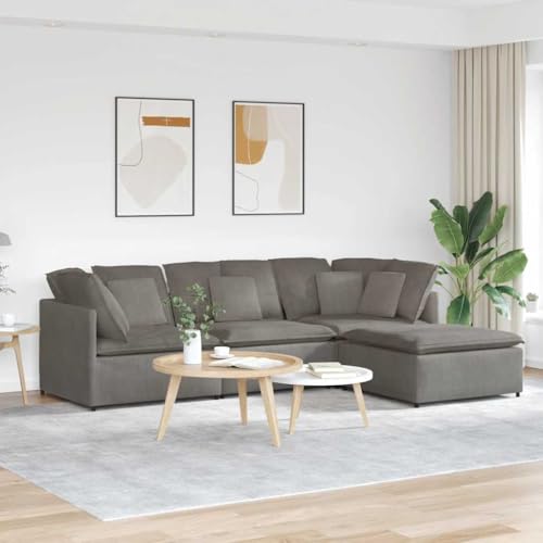 Modulares Sofa mit Fußhocker, Cordstoff Hellgrau, 300x200x64 cm, Metallrahmen, für Wohnzimmer, Flexibles Ecksofa mit Kissen Modulares Sofa mit Fußhocker, Cordstoff Hellgrau, 300x200x64 cm, Metallrahmen, für Wohnzimmer, Flexibles Ecksofa mit Kissen von YuuSsea