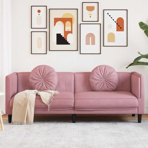 Rosa Samt Sofa mit Kissen, 3-Sitzer Couch für Wohnzimmer, Schlafzimmer, 193,5 cm Breite, bequemes Lounge Möbel, luxuriöses Design von YuuSsea