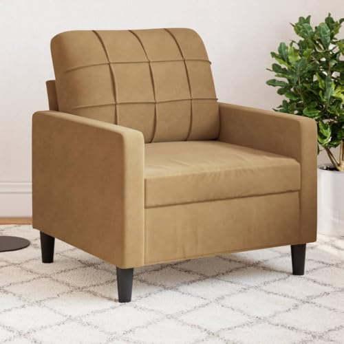 Samt Sessel Braun 60 cm Sitzbreite, Metallgestell, Robustes Wohnzimmer Sofa, Dick Gepolstert, Bequemer Relax Sessel für Zuhause, Elegantes Design von YuuSsea