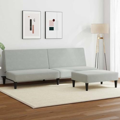 Schlafsofa 2-Sitzer mit Fußhocker, Hellgrau Samt, Verstellbare Rückenlehne, Robustes Holzgestell, Komfortable Schlafcouch für Wohnzimmer, Gästezimmer, Modernes Design Schlafsofa 2-Sitzer mit Fußhocker, Hellgrau Samt, Verstellbare Rückenlehne, Robustes Holzgestell, Komfortable Schlafcouch für Wohnzimmer, Gästezimmer, Modernes Design von YuuSsea