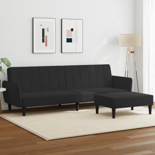 Schlafsofa 2-Sitzer mit Fußhocker, Schwarz Samt, verstellbare Rückenlehne, Robustes Holzgestell, für Wohnzimmer, Gästezimmer, ideal als Gästebett Schlafsofa 2-Sitzer mit Fußhocker, Schwarz Samt, verstellbare Rückenlehne, Robustes Holzgestell, für Wohnzimmer, Gästezimmer, ideal als Gästebett von YuuSsea