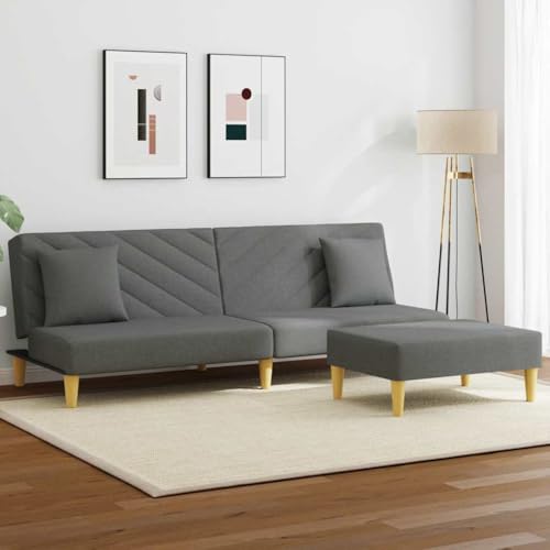 Schlafsofa 2-Sitzer mit Kissen, Fußhocker, Dunkelgrau Stoff, Verstellbare Rückenlehne, Robustes Holzgestell, 200x84,5x69 cm Wohnzimmer Lounge Möbel Schlafsofa 2-Sitzer mit Kissen, Fußhocker, Dunkelgrau Stoff, Verstellbare Rückenlehne, Robustes Holzgestell, 200x84,5x69 cm Wohnzimmer Lounge Möbel von YuuSsea