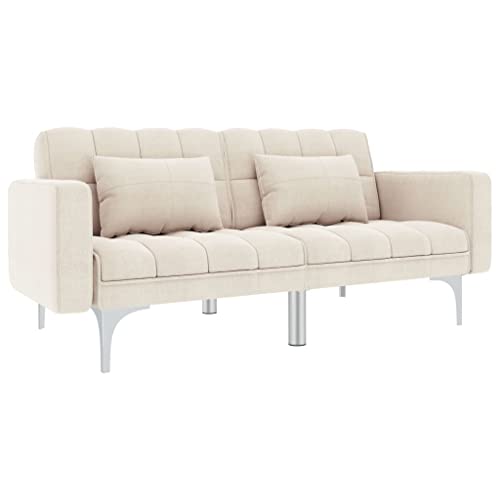 Schlafsofa Creme Stoff, Modernes Schlafsofa Klappbar mit 3 Liegepositionen, Robustes Bettsofa 175,5x98cm, Inklusive 2 Kissen, für Wohnzimmer, Gästezimmer, Büro Schlafsofa Creme Stoff, Modernes Schlafsofa Klappbar mit 3 Liegepositionen, Robustes Bettsofa 175,5x98cm, Inklusive 2 Kissen, für Wohnzimmer, Gästezimmer, Büro von YuuSsea