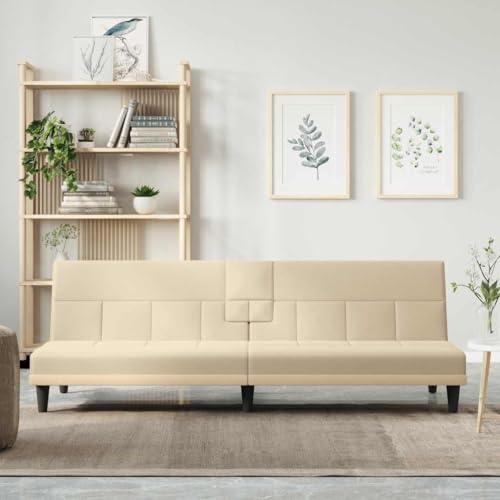 Schlafsofa mit Getränkehaltern, Creme Stoff, verstellbare Rückenlehne, USB-Anschlüsse, Robustes Sperrholzgestell, 200x89x70 cm, für Wohnzimmer, Gästezimmer, Bequeme Sitzgelegenheit von YuuSsea