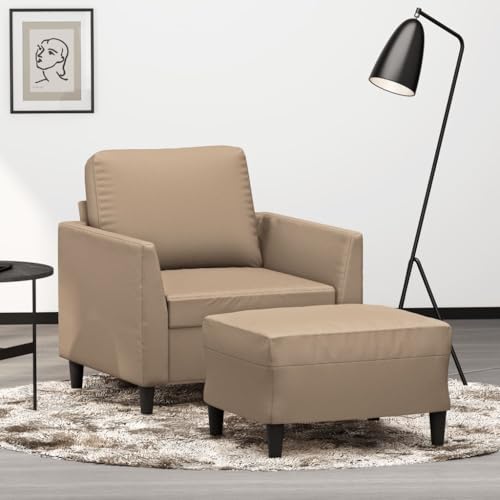 Sessel mit Hocker, Cappuccino-Braun, 60 cm Sitzbreite, Kunstleder, Robustes Metallgestell, Bequemes Polster für Wohnzimmer, Lounge-Sessel Set von YuuSsea