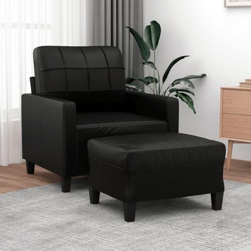 Sessel mit Hocker Schwarz 60 cm Kunstleder, Robuster Relaxsessel Set mit Fußhocker, Bequemer Polstersessel für Wohnzimmer, Schlafzimmer Sessel mit Hocker Schwarz 60 cm Kunstleder, Robuster Relaxsessel Set mit Fußhocker, Bequemer Polstersessel für Wohnzimmer, Schlafzimmer von YuuSsea