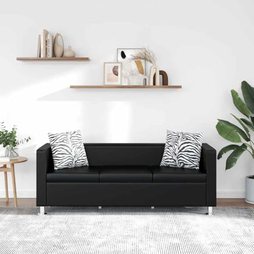 Sofa 3-Sitzer Kunstleder Schwarz, 170 cm Wohnzimmer Couch mit Kissen, Elegantes Design, Strapazierfähig, Platzsparend für Zuhause Sofa 3-Sitzer Kunstleder Schwarz, 170 cm Wohnzimmer Couch mit Kissen, Elegantes Design, Strapazierfähig, Platzsparend für Zuhause von YuuSsea