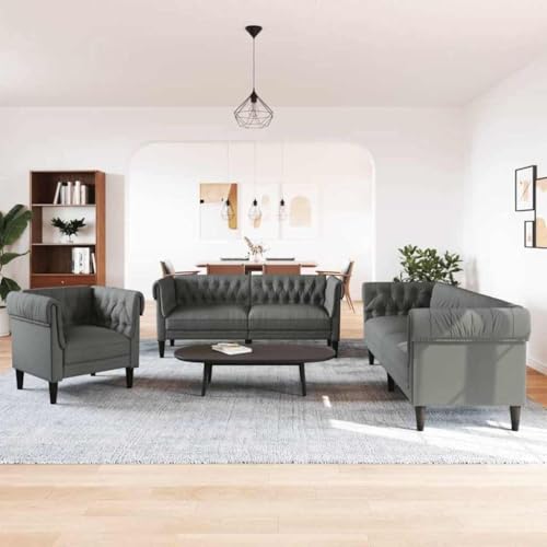 Sofa Set 3-teilig Dunkelgrau Stoff, Gemütliches 2-Sitzer & 3-Sitzer Couch Set mit Plüscharmlehnen, Robustes Polyester, Klassisches Design für Wohnzimmer, Lounge Sofa Set 3-teilig Dunkelgrau Stoff, Gemütliches 2-Sitzer & 3-Sitzer Couch Set mit Plüscharmlehnen, Robustes Polyester, Klassisches Design für Wohnzimmer, Lounge von YuuSsea