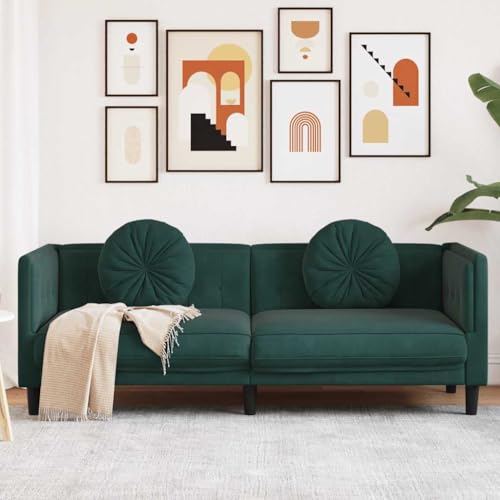 Sofa mit Kissen, 3-Sitzer, Dunkelgrün Samt, Bequeme Couch für Wohnzimmer, Schlafzimmer und Lounge, modernes Design, stabile Holzbeine, 193,5 cm Breite von YuuSsea