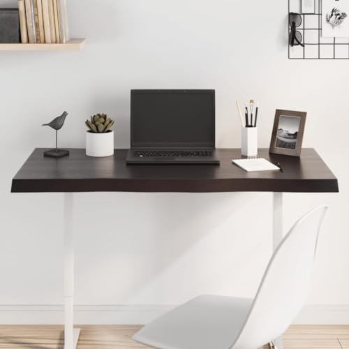 Tischplatte 100x60x(2-4) cm aus massivem Eichenholz, dunkelbraun behandelt, mit natürlicher Baumkante, für Esstische, Küchentische und Schreibtische von YuuSsea