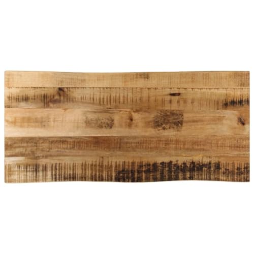 Tischplatte aus rauem massivem Mangoholz 90x40x3,8 cm, Natur gefertigt mit echter Baumkante, ideal für Küche, Esstisch oder Schreibtisch, Robustes Holz-Panel von YuuSsea