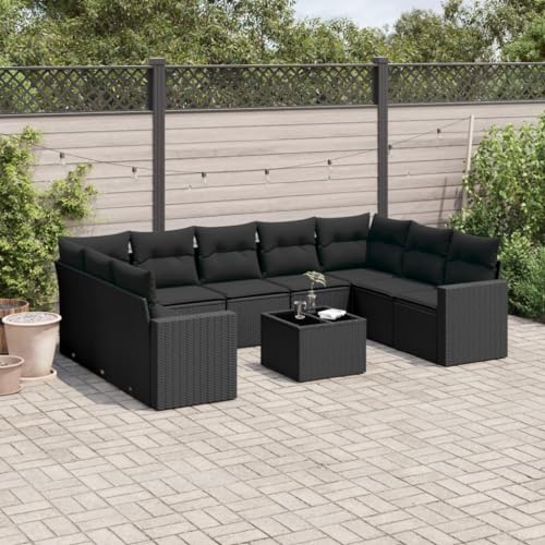 YuuSsea 10-TLG. Gartenmöbel-Set, wetterfestes Poly Rattan Lounge-Sofa für Terrasse & Balkon, mit Glas-Tisch & wasserdichtem Stauraum von YuuSsea