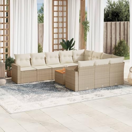 YuuSsea 11-TLG. Gartenmöbel-Set, Poly Rattan Beige, mit Ecksofa, Mittelsofas, Armlehnsofas und Gartentisch für Terrasse, Balkon, Außenbereich von YuuSsea