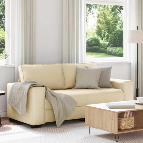 YuuSsea 2-Sitzer-Sofa Creme 140 cm, Polyester Stoff Loungesofa mit Breiten Armlehnen, Stabiler Holzrahmen, gemütliche Couch für Wohnzimmer Büro Gästezimmer von YuuSsea