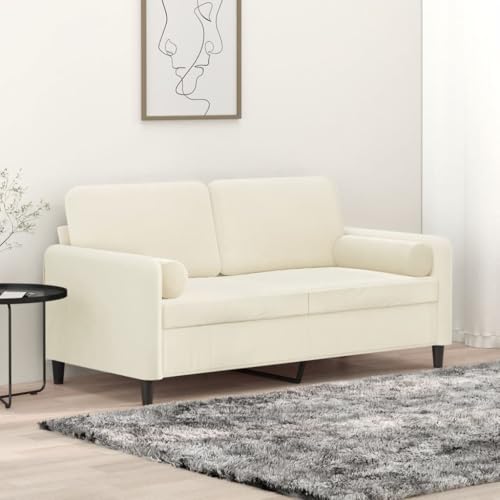 YuuSsea 2-Sitzer-Sofa Creme 140 cm Samt, Metallgestell, mit Zierkissen, für Wohnzimmer, Schlafzimmer, Bequeme Couch von YuuSsea