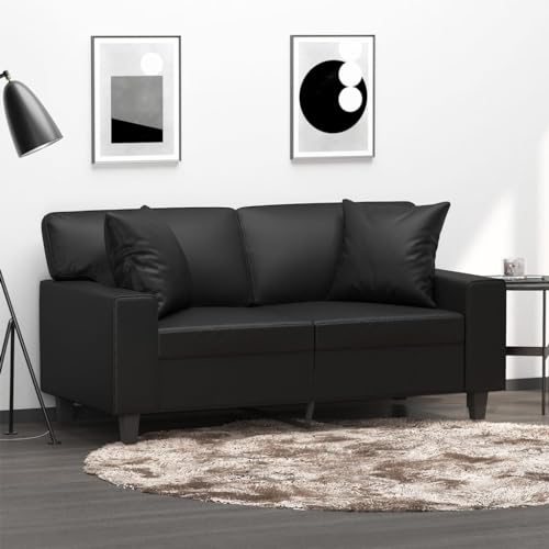 YuuSsea 2-Sitzer-Sofa Schwarz, 120 cm Sitzbreite, Kunstleder mit Zierkissen, Metallgestell, Modernes Design, Schmutzabweisend für Wohnzimmer von YuuSsea