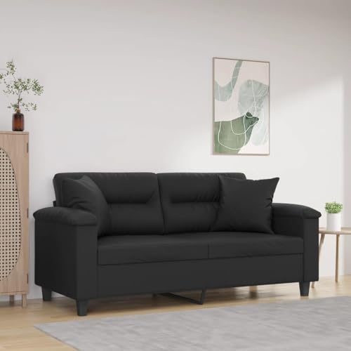 YuuSsea 2-Sitzer-Sofa Schwarz 140 cm, Kunstleder Modern mit Zierkissen, Metallgestell, Bequeme Polsterung für Wohnzimmer, Loungesessel von YuuSsea