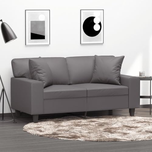 YuuSsea 2-Sitzer-Sofa mit Zierkissen, Grau 120 cm Kunstleder, Metallrahmen, Bequeme Couch für Wohnzimmer von YuuSsea