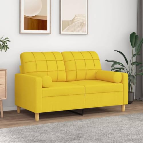 YuuSsea 2-Sitzer-Sofa mit Zierkissen, Hellgelb, 120 cm Sitzbreite, Stoffbezug, Metallgestell, für Wohnzimmer und Schlafzimmer, Bequeme Couch von YuuSsea