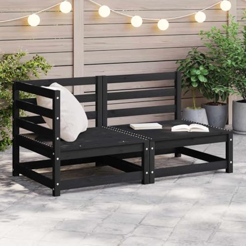 YuuSsea 2-TLG. Garten-Lounge-Set, Schwarz, Massivholz Kiefer, Außenbereich Sitzgruppe mit modularer Erweiterung für Terrasse, Balkon, Garten von YuuSsea