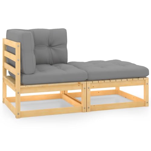YuuSsea 2-TLG. Garten-Lounge-Set aus massivem Kiefernholz, Polster Grau, Sofa und Hocker, modular für Terrasse, Outdoor Möbel von YuuSsea