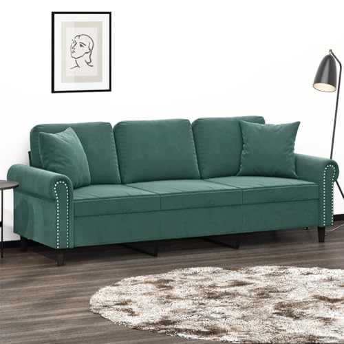 YuuSsea 3-Sitzer-Sofa Dunkelgrün, 180 cm Sitzbreite, Samtbezug, Metallgestell, mit 2 Zierkissen, für Wohnzimmer, gemütlich von YuuSsea