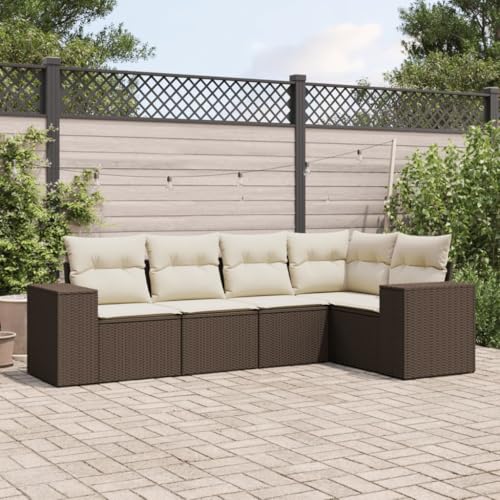 YuuSsea 5-TLG. Garten-Sofagarnitur, Braun Poly Rattan Lounge Set mit bequemen Kissen für Terrasse, Balkon, Außenbereich YuuSsea 5-TLG. Garten-Sofagarnitur, Braun Poly Rattan Lounge Set mit bequemen Kissen für Terrasse, Balkon, Außenbereich von YuuSsea