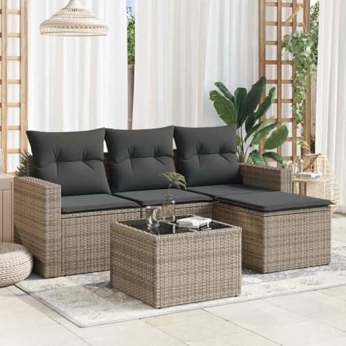 YuuSsea 5-TLG. Garten-Sofagarnitur, Grau Poly Rattan, Modulares Outdoor Möbel Set mit Stauraum, UV-beständig, Hartglas-Tischplatte für Terrasse, Balkon, Veranda YuuSsea 5-TLG. Garten-Sofagarnitur, Grau Poly Rattan, Modulares Outdoor Möbel Set mit Stauraum, UV-beständig, Hartglas-Tischplatte für Terrasse, Balkon, Veranda von YuuSsea
