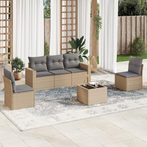 YuuSsea 6-TLG. Garten-Sofagarnitur, Beige PE-Rattan, modular Outdoor Möbel Set, wasserfester Stauraum, UV-beständig, mit Tisch von YuuSsea